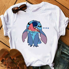 Load image into Gallery viewer, Women's Fashion T-Shirt Lilo Stitch Harajuku Kawaii Tshirts Lovely Cartoon Female Printed Casual T Shirt Cute  Casual Tops